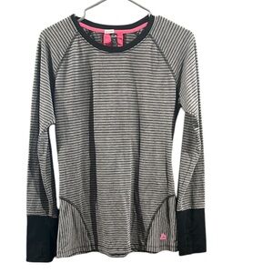 RBX Grey & Black Striped Long-Sleeve Exercise Top - Size Medium